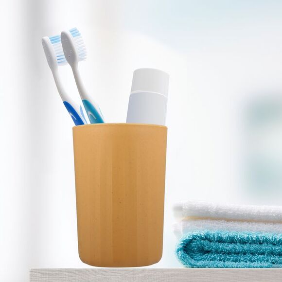 Bathroom Smooth Lines Wheat Straw Toothpaste Tumbler Yellow 4.09''x2.80'' - Picture 2 of 6